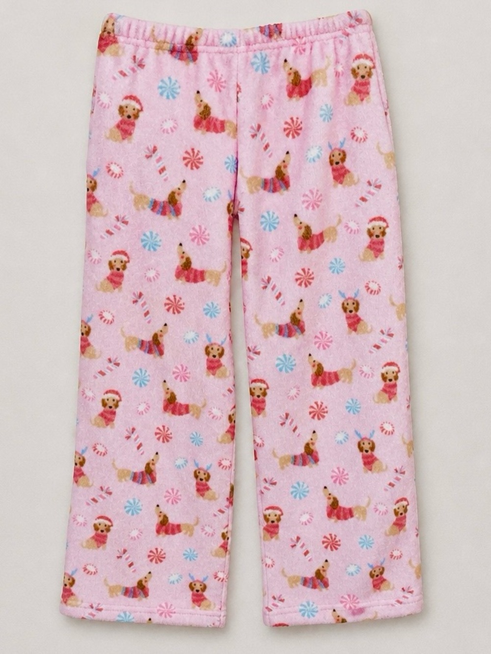 Iscream Girl’s 6-8 Peppermint Bark Plush PJ Fleece Pants Christmas Dachshund